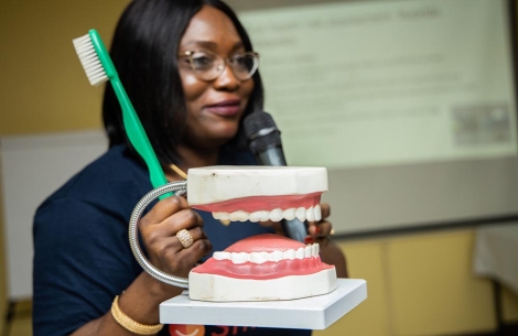 dental training with oversized toothbrush