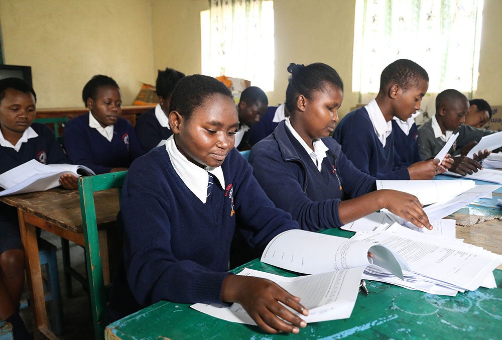 Damaris studying in school after cleft surgery