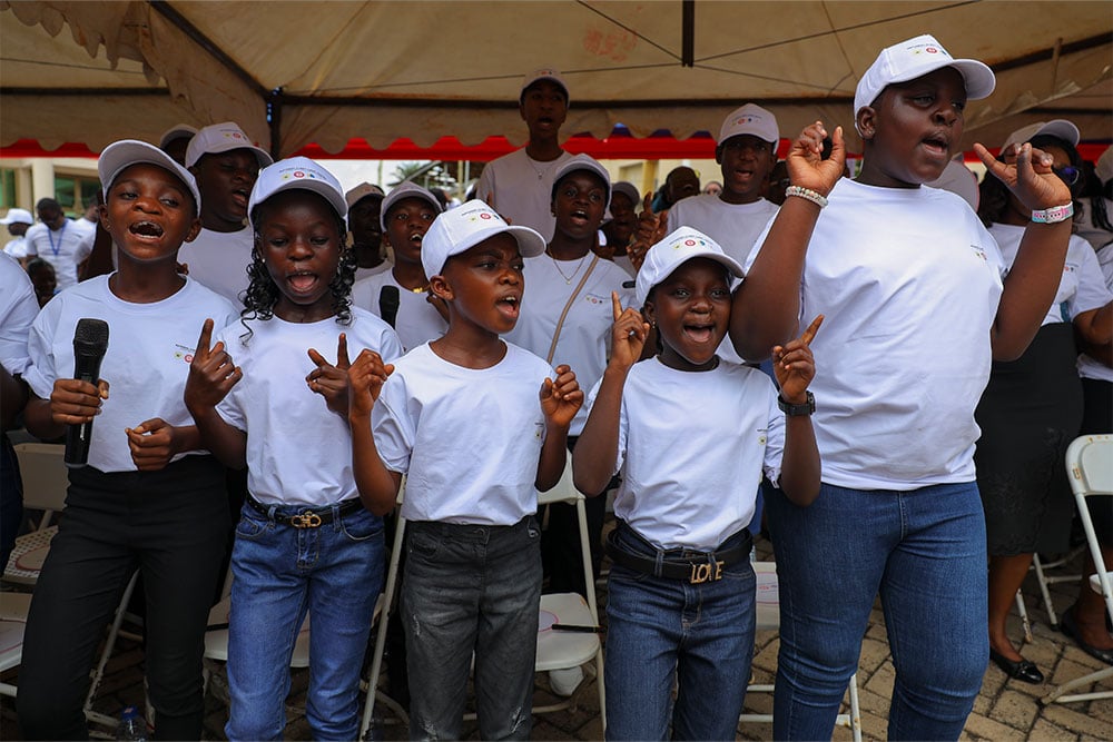 A choir of Smile Train patients sings at the inauguration of the Ghana CLC